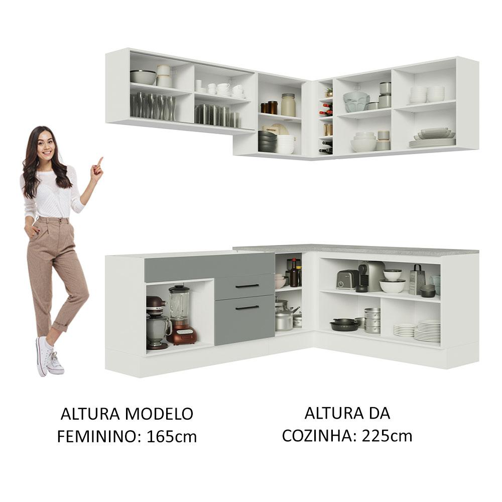 Cozinha Completa de Canto Madesa Agata 389001 com Armário e Balcão (Sem Tampo e Pia) - Branco/Cinza