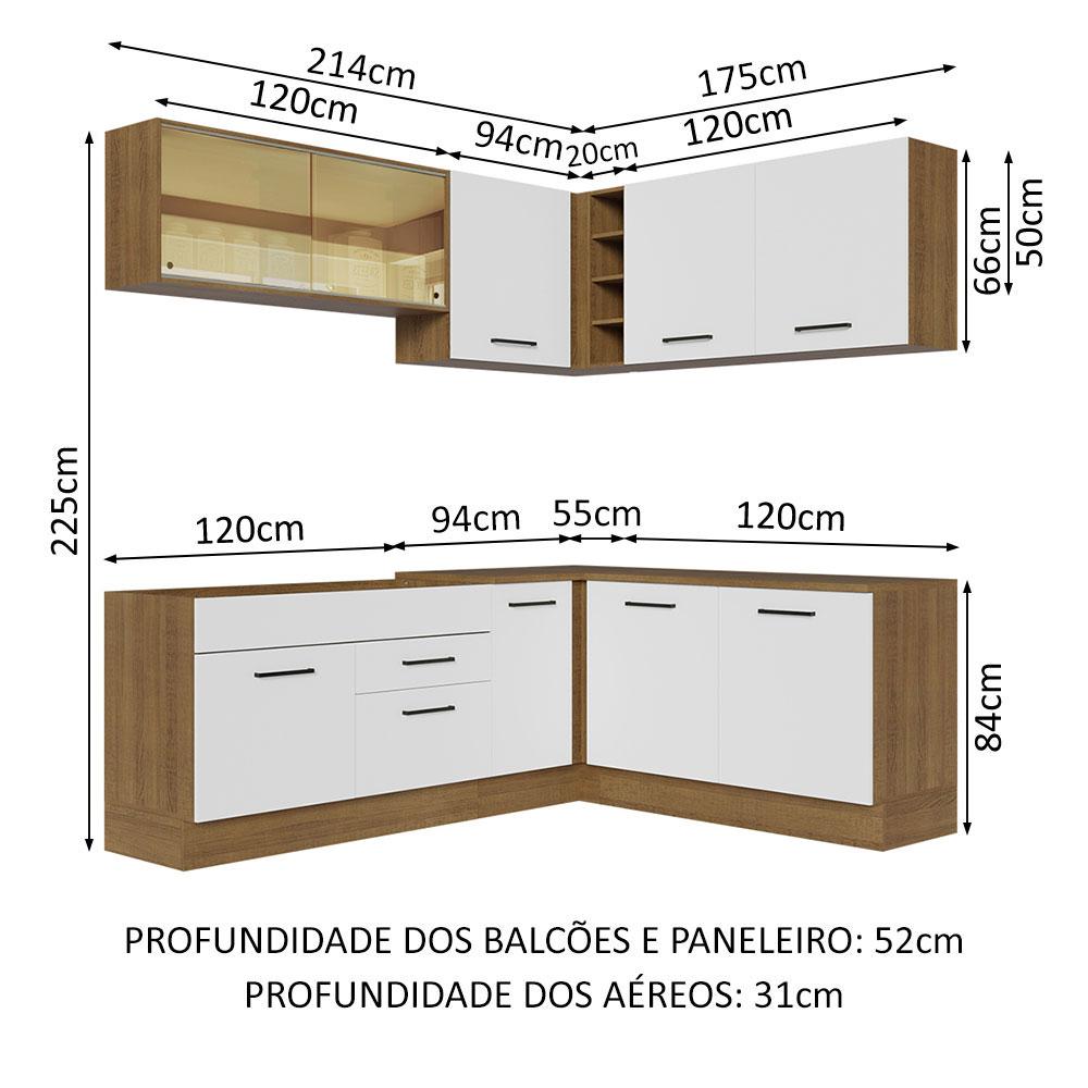 Cozinha Completa de Canto Madesa Agata 389001 com Armário e Balcão (Sem Tampo e Pia) - Rustic/Branco