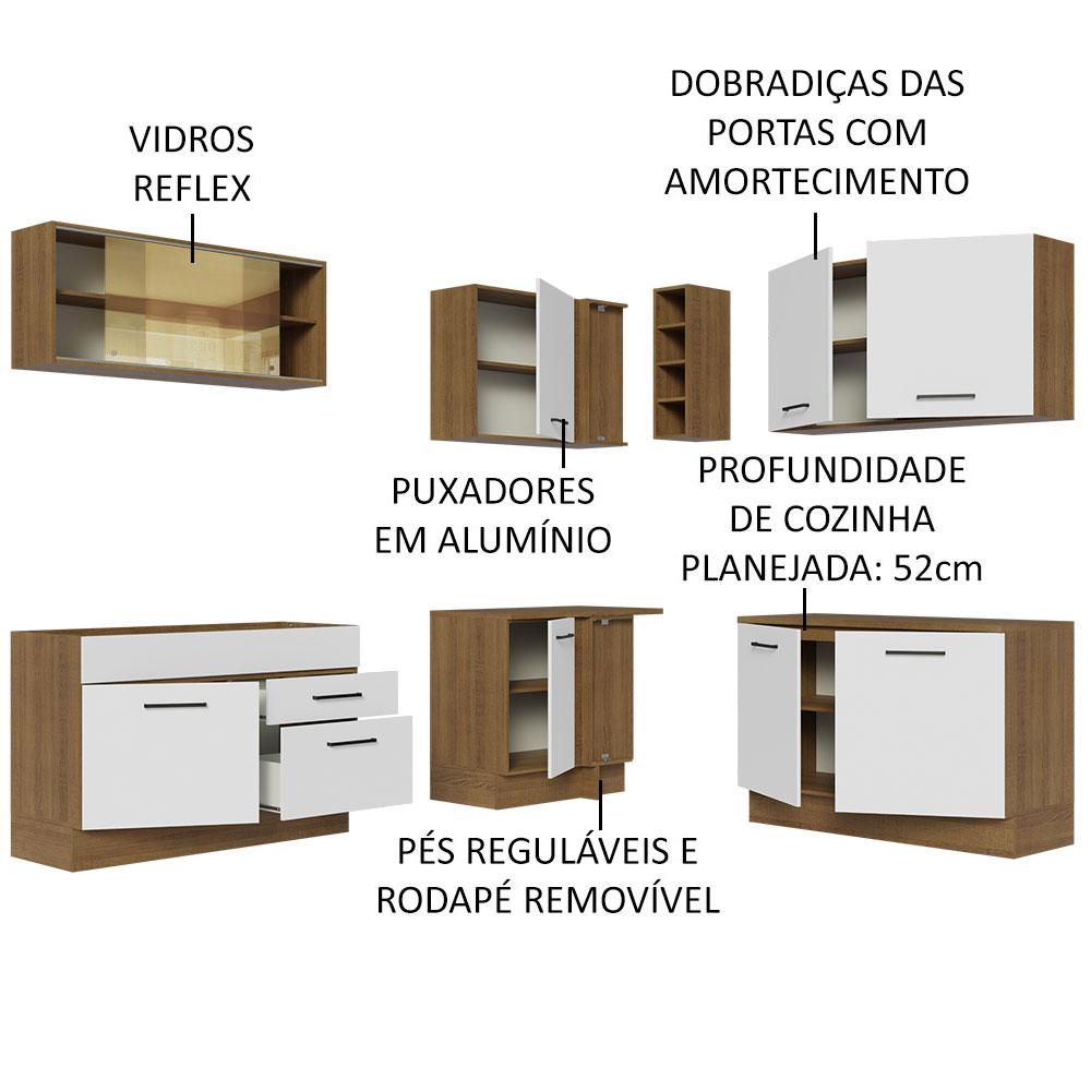 Cozinha Completa de Canto Madesa Agata 389001 com Armário e Balcão (Sem Tampo e Pia) - Rustic/Branco