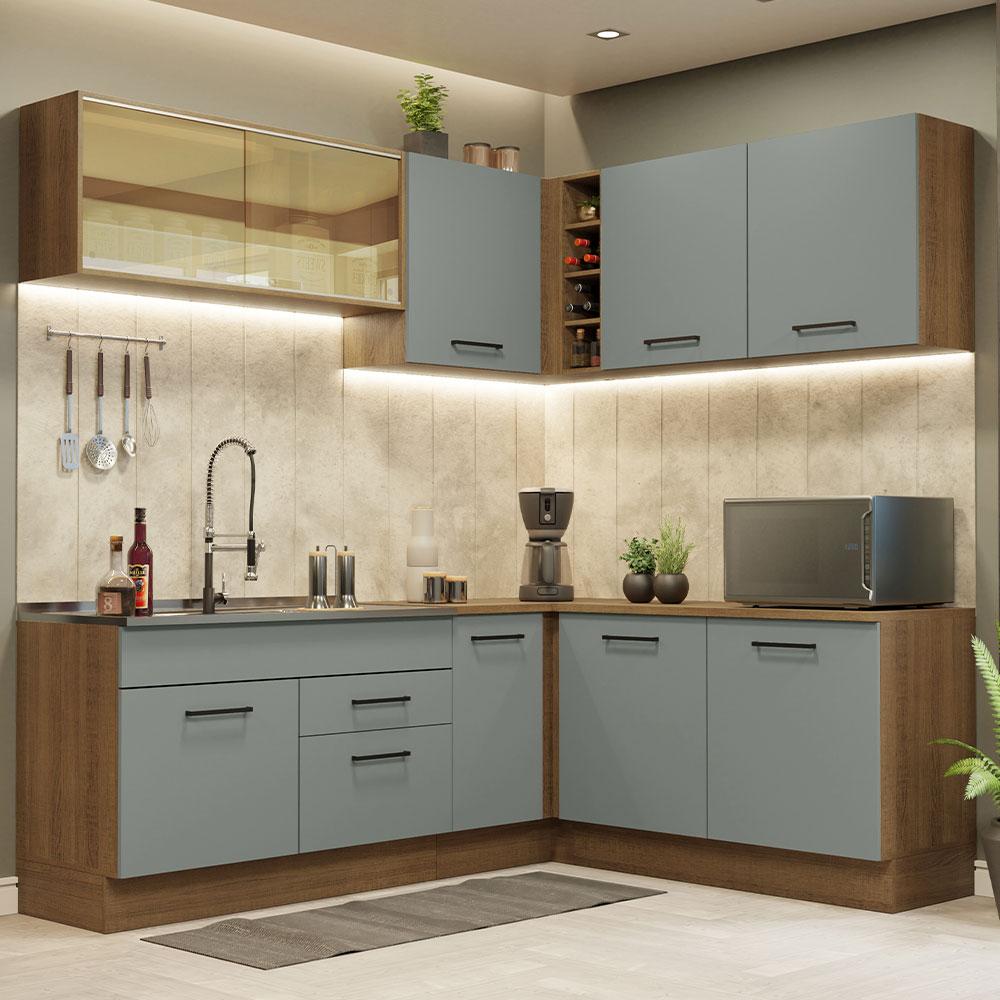 Cozinha Completa de Canto Madesa Agata 389001 com Armário e Balcão (Sem Tampo e Pia) - Rustic/Cinza