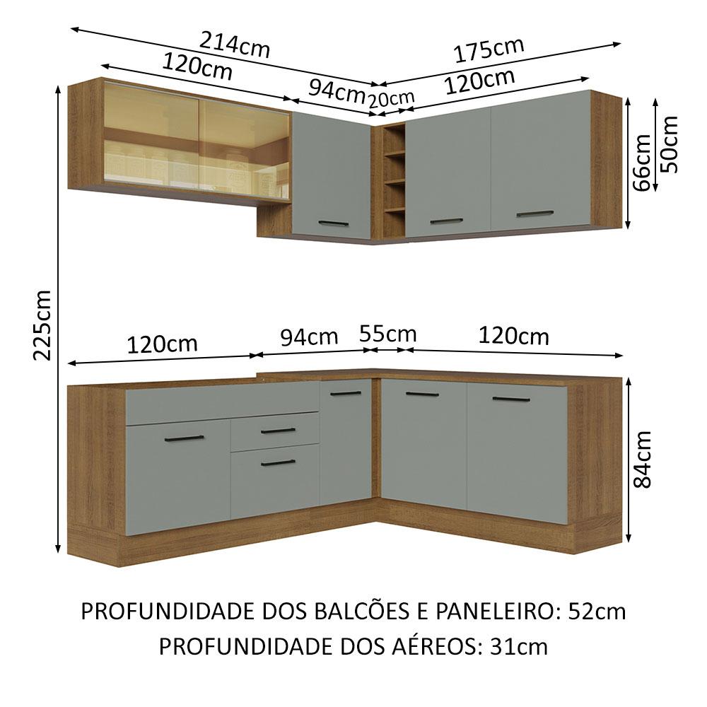 Cozinha Completa de Canto Madesa Agata 389001 com Armário e Balcão (Sem Tampo e Pia) - Rustic/Cinza