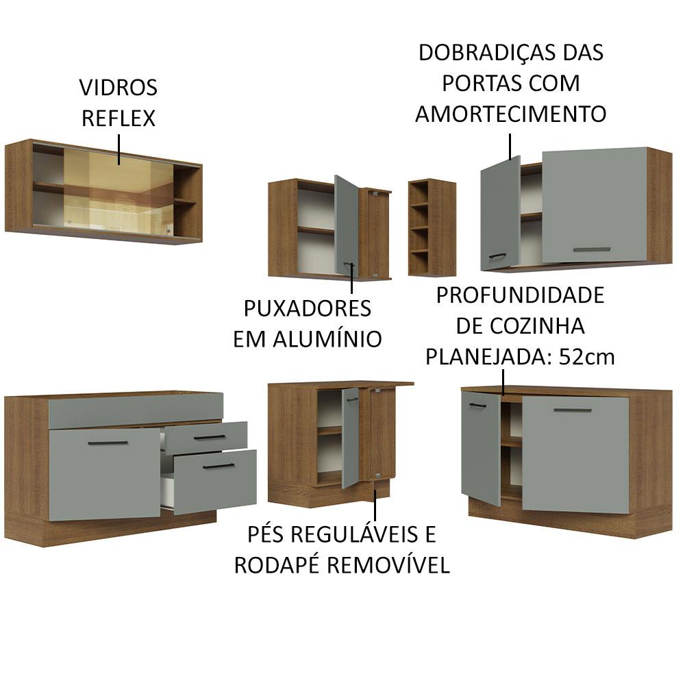 Cozinha Completa de Canto Madesa Agata 389001 com Armário e Balcão (Sem Tampo e Pia) - Rustic/Cinza