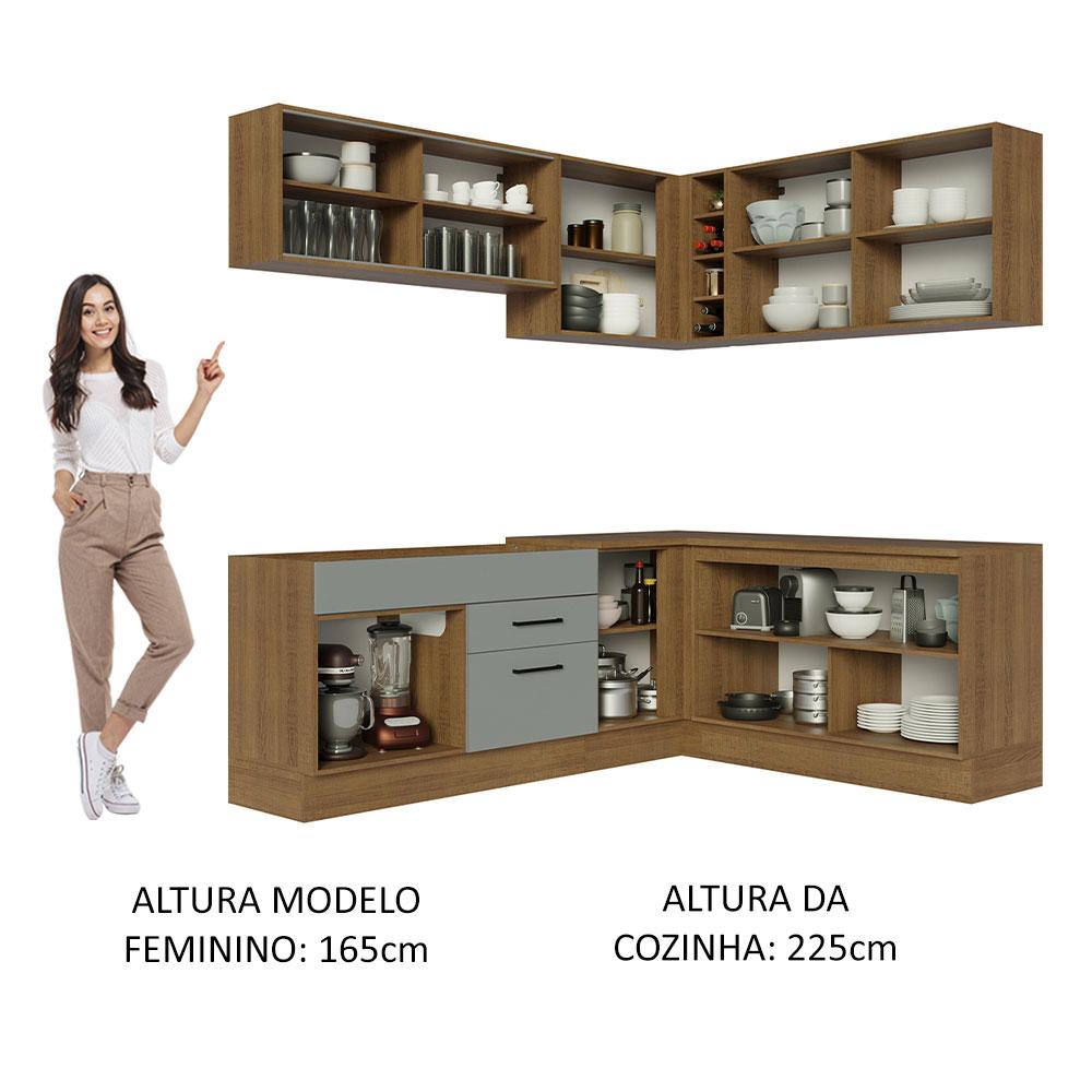Cozinha Completa de Canto Madesa Agata 389001 com Armário e Balcão (Sem Tampo e Pia) - Rustic/Cinza