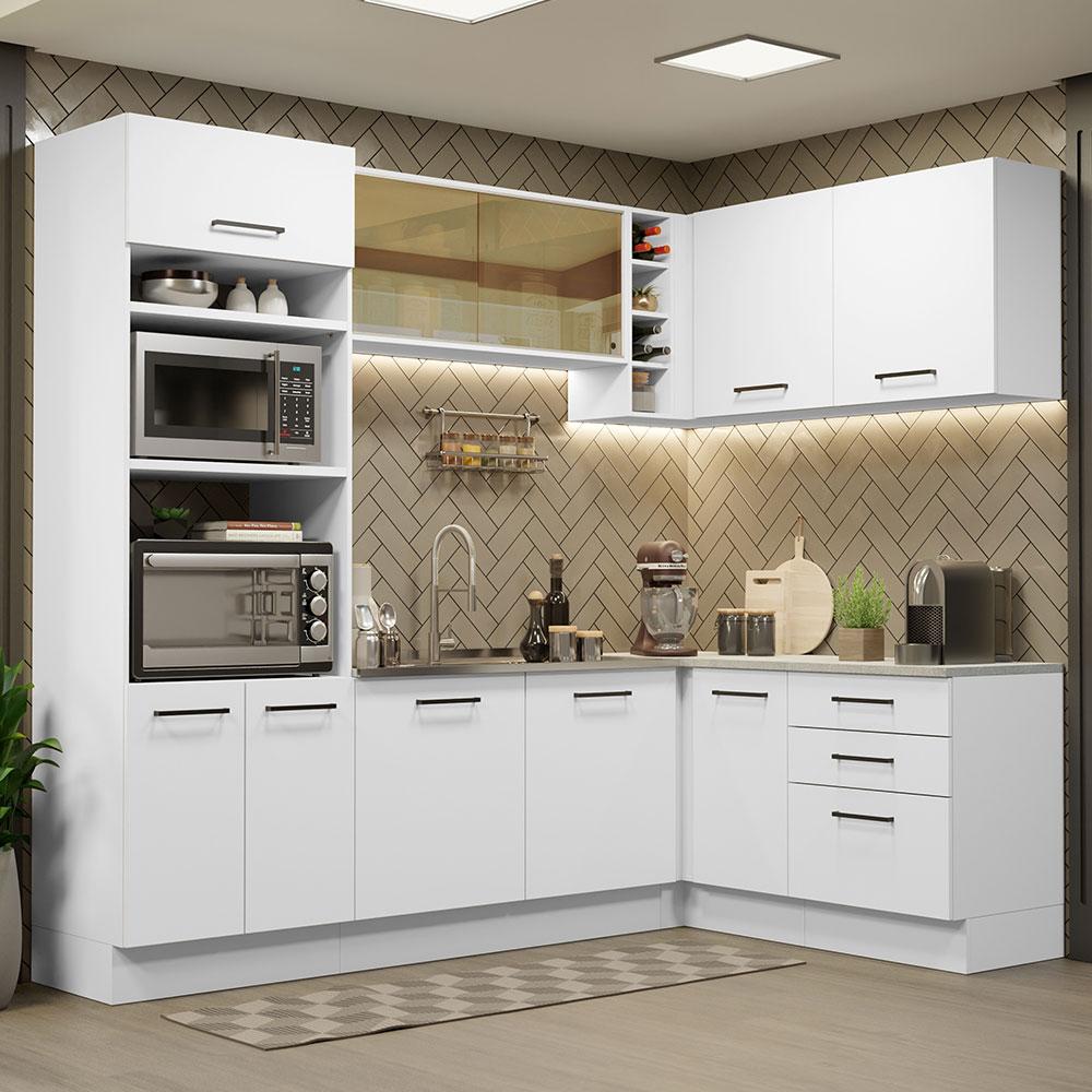 Cozinha Completa de Canto Madesa Agata 399001 com Armário e Balcão (Sem Tampo e Pia) - Branco