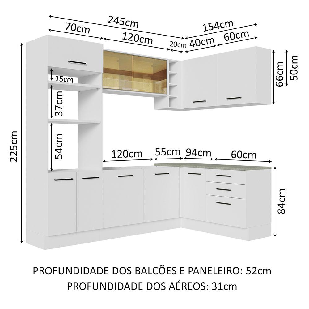 Cozinha Completa de Canto Madesa Agata 399001 com Armário e Balcão (Sem Tampo e Pia) - Branco