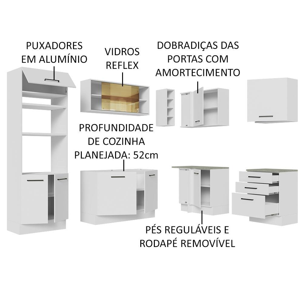 Cozinha Completa de Canto Madesa Agata 399001 com Armário e Balcão (Sem Tampo e Pia) - Branco