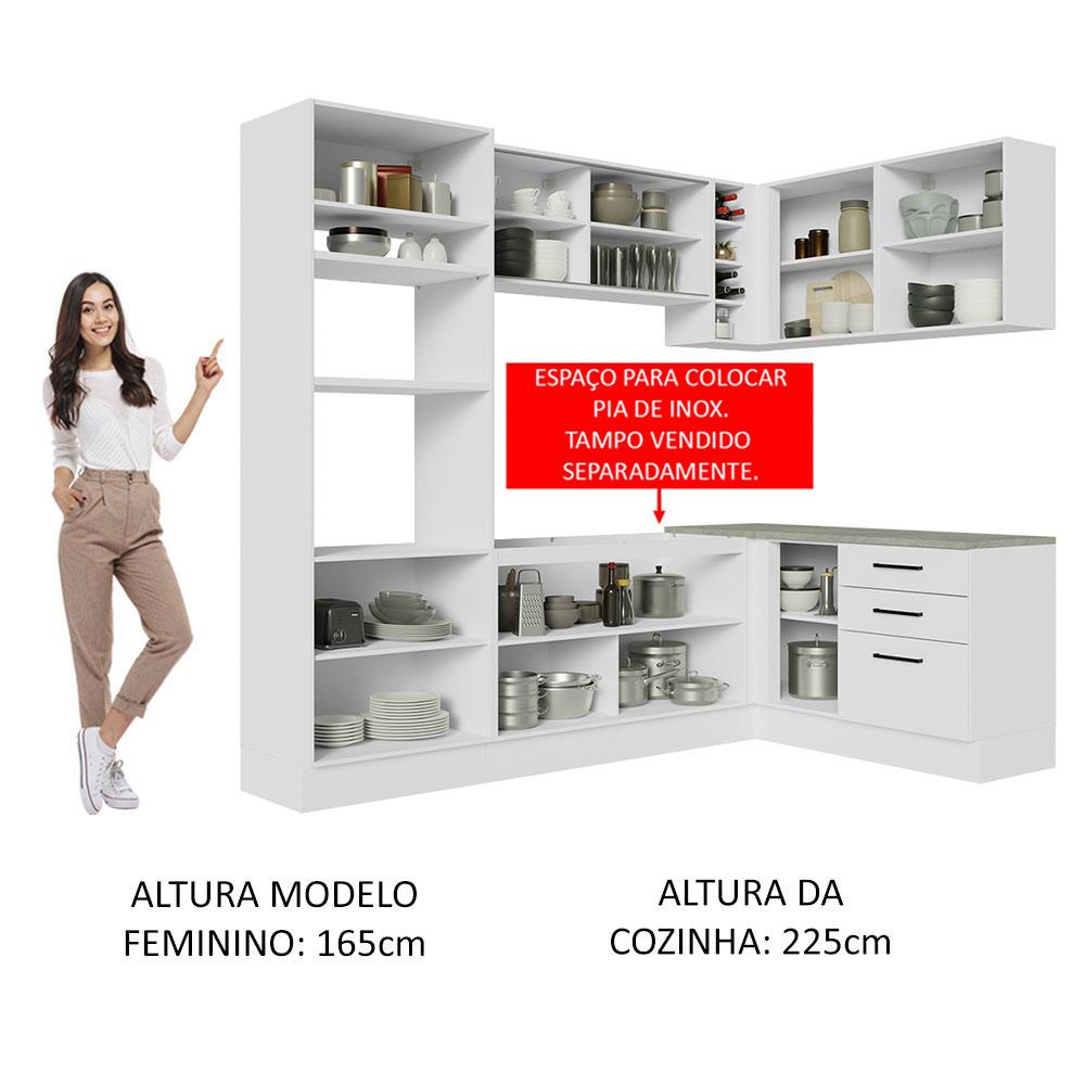 Cozinha Completa de Canto Madesa Agata 399001 com Armário e Balcão (Sem Tampo e Pia) - Branco