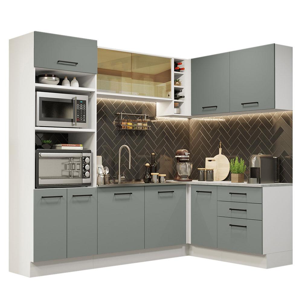Cozinha Completa de Canto Madesa Agata 399001 com Armário e Balcão (Sem Tampo e Pia) - Branco/Cinza