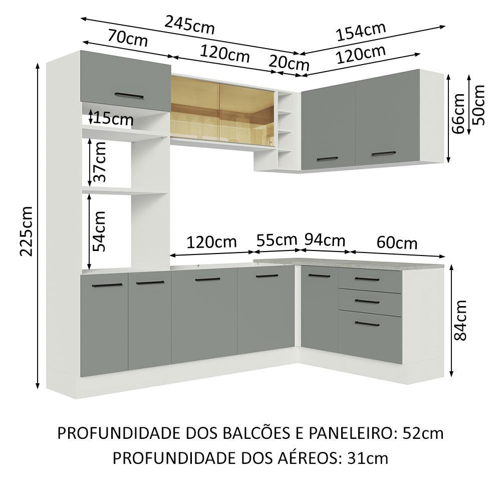 Cozinha Completa de Canto Madesa Agata 399001 com Armário e Balcão (Sem Tampo e Pia) - Branco/Cinza