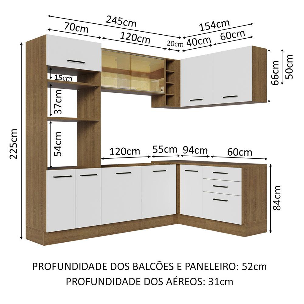 Cozinha Completa de Canto Madesa Agata 399001 com Armário e Balcão (Sem Tampo e Pia) - Rustic/Branco