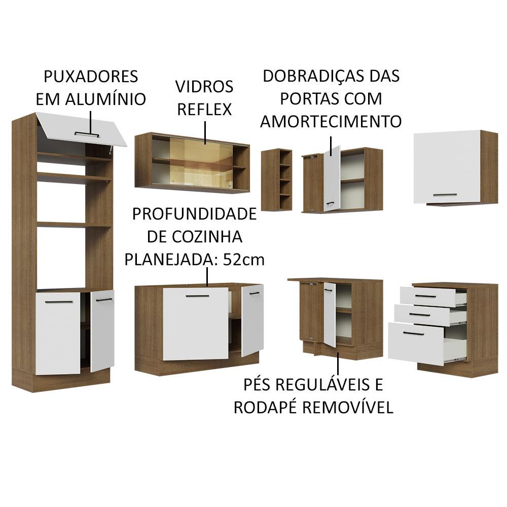 Cozinha Completa de Canto Madesa Agata 399001 com Armário e Balcão (Sem Tampo e Pia) - Rustic/Branco