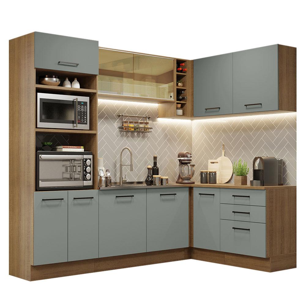 Cozinha Completa de Canto Madesa Agata 399001 com Armário e Balcão (Sem Tampo e Pia) - Rustic/Cinza