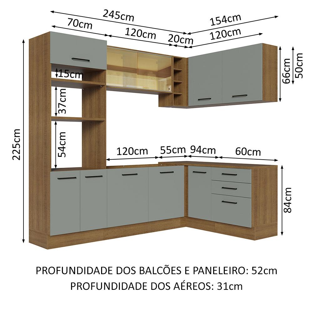 Cozinha Completa de Canto Madesa Agata 399001 com Armário e Balcão (Sem Tampo e Pia) - Rustic/Cinza
