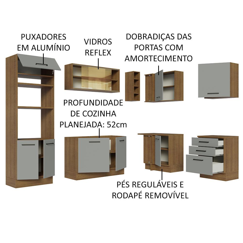 Cozinha Completa de Canto Madesa Agata 399001 com Armário e Balcão (Sem Tampo e Pia) - Rustic/Cinza