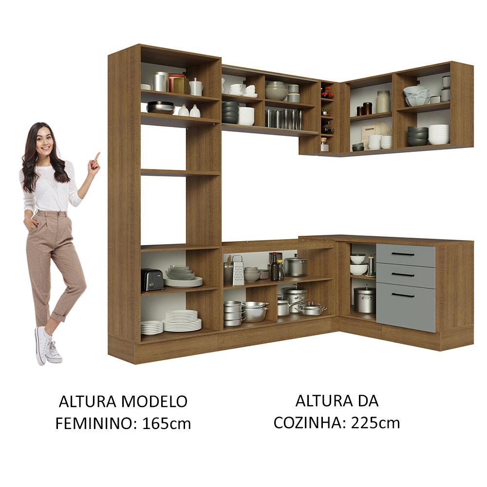 Cozinha Completa de Canto Madesa Agata 399001 com Armário e Balcão (Sem Tampo e Pia) - Rustic/Cinza