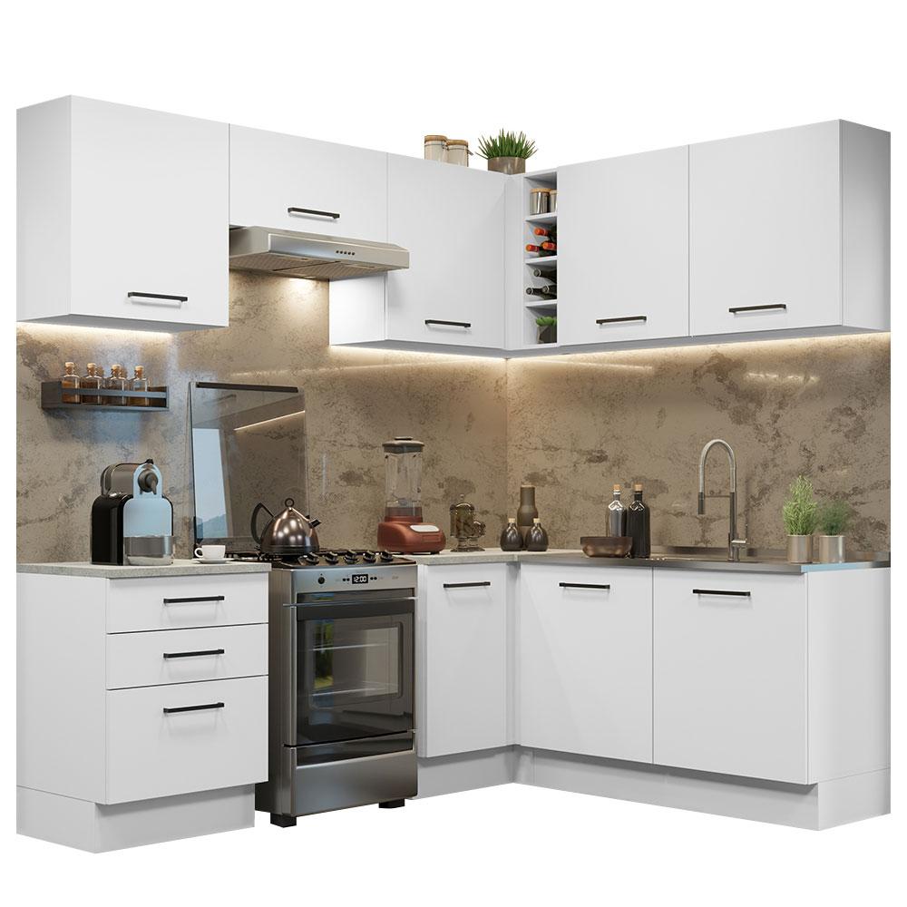 Cozinha Completa de Canto Madesa Agata 399002 com Armário e Balcão (Sem Tampo e Pia) - Branco