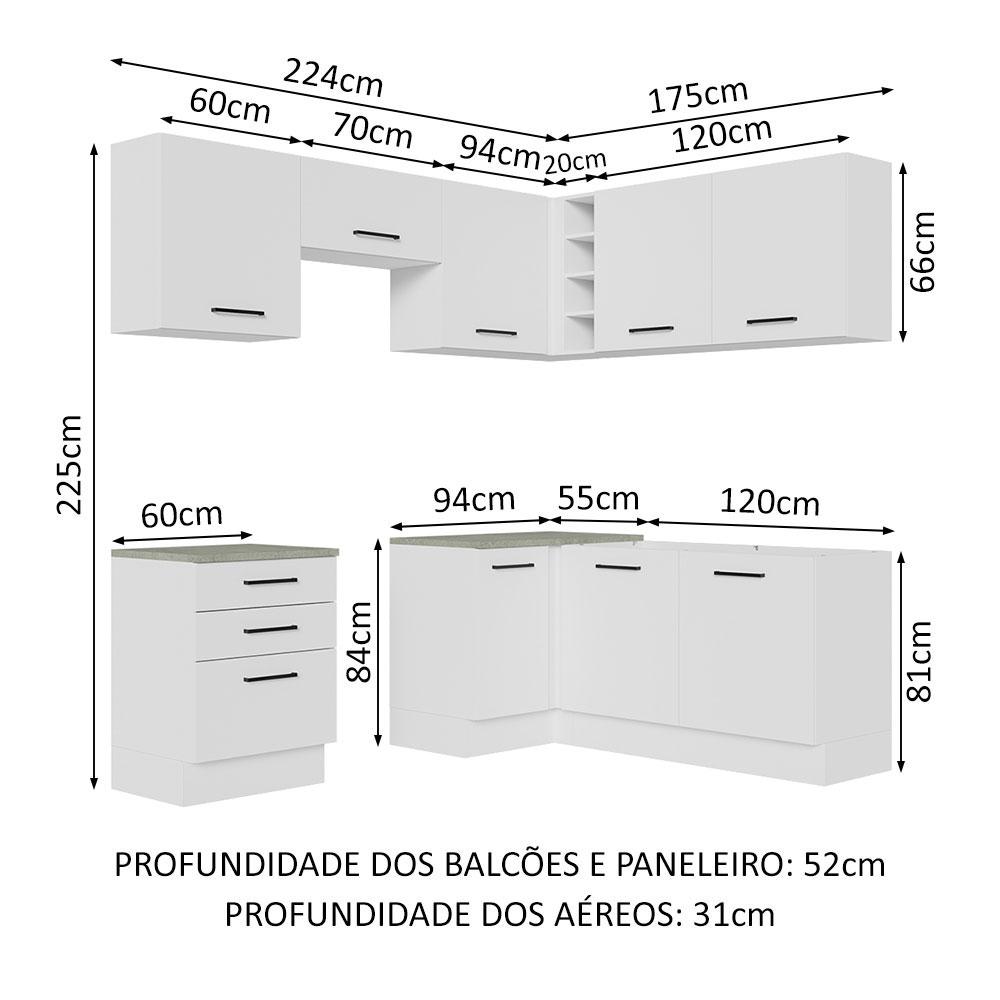 Cozinha Completa de Canto Madesa Agata 399002 com Armário e Balcão (Sem Tampo e Pia) - Branco