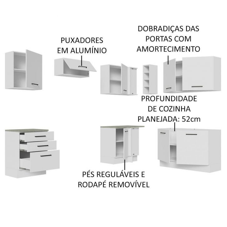 Cozinha Completa de Canto Madesa Glamy 399002 com Armário e Balcão