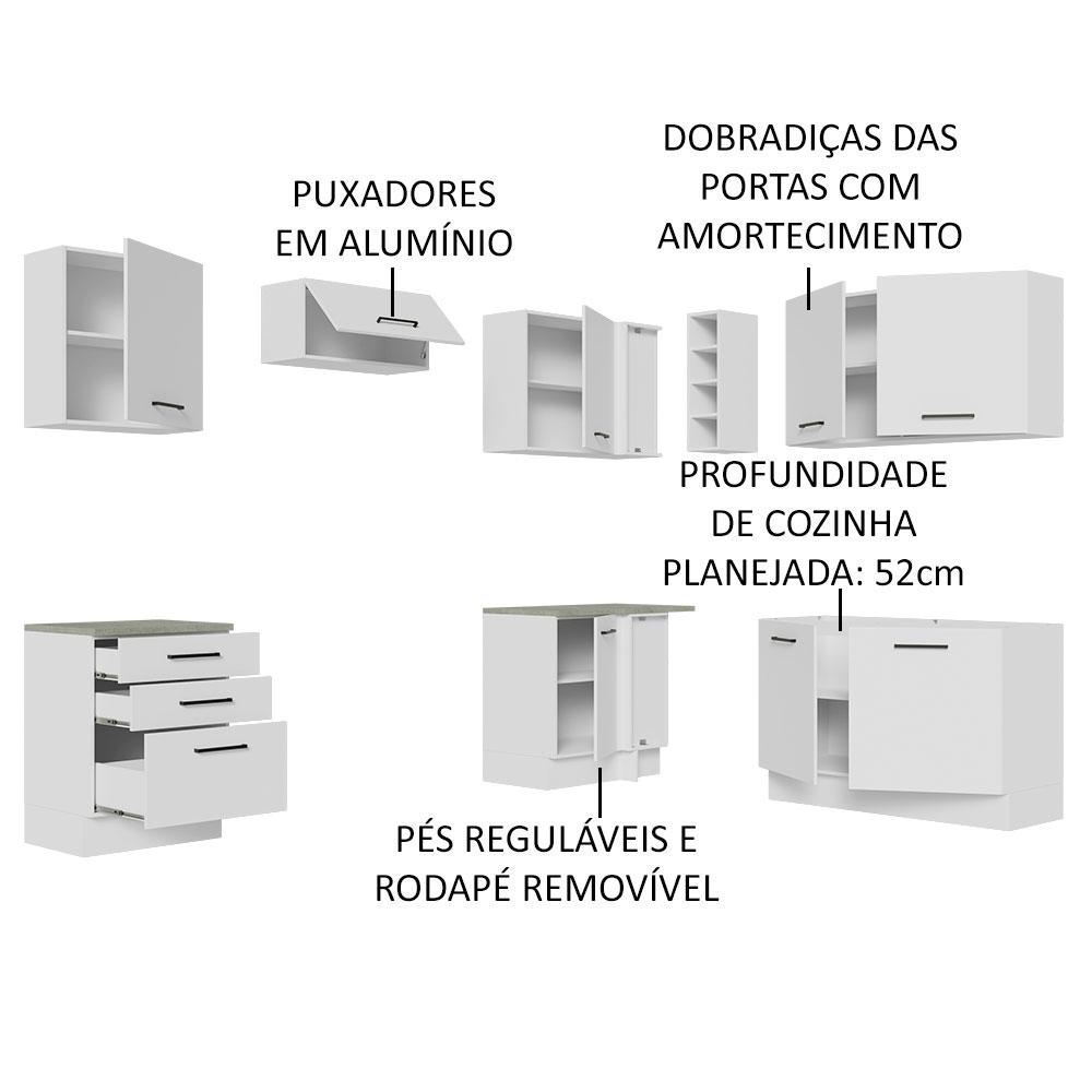 Cozinha Completa de Canto Madesa Agata 399002 com Armário e Balcão (Sem Tampo e Pia) - Branco