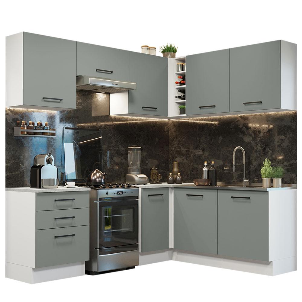 Cozinha Completa de Canto Madesa Agata 399002 com Armário e Balcão (Sem Tampo e Pia) - Branco/Cinza