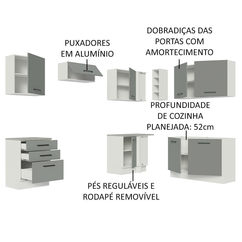Cozinha Completa de Canto Madesa Agata 399002 com Armário e Balcão (Sem Tampo e Pia) - Branco/Cinza