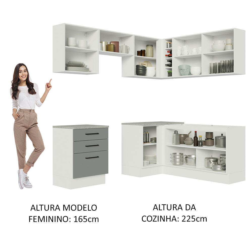 Cozinha Completa de Canto Madesa Agata 399002 com Armário e Balcão (Sem Tampo e Pia) - Branco/Cinza