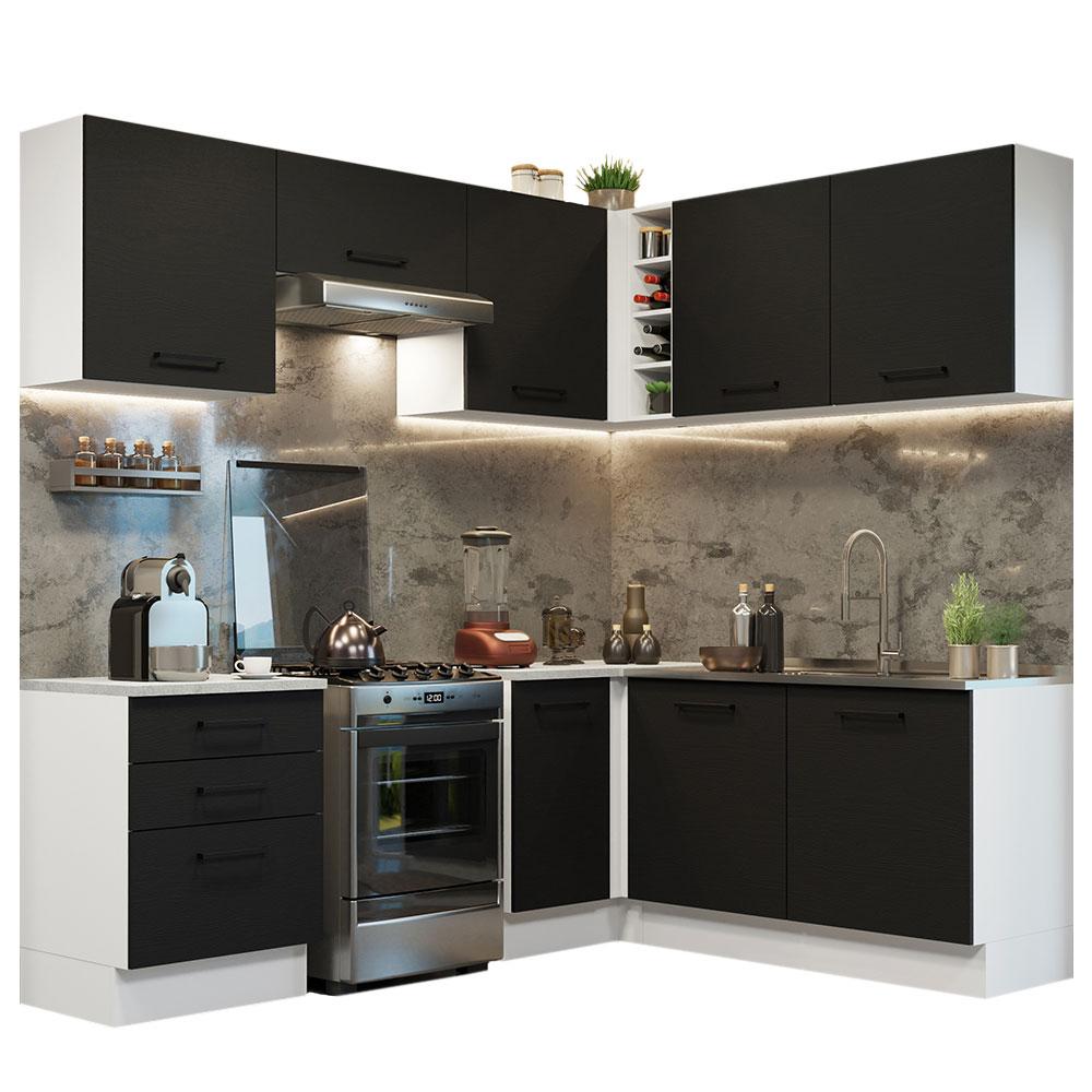 Cozinha Completa de Canto Madesa Agata 399002 com Armário e Balcão (Sem Tampo e Pia) - Branco/Preto
