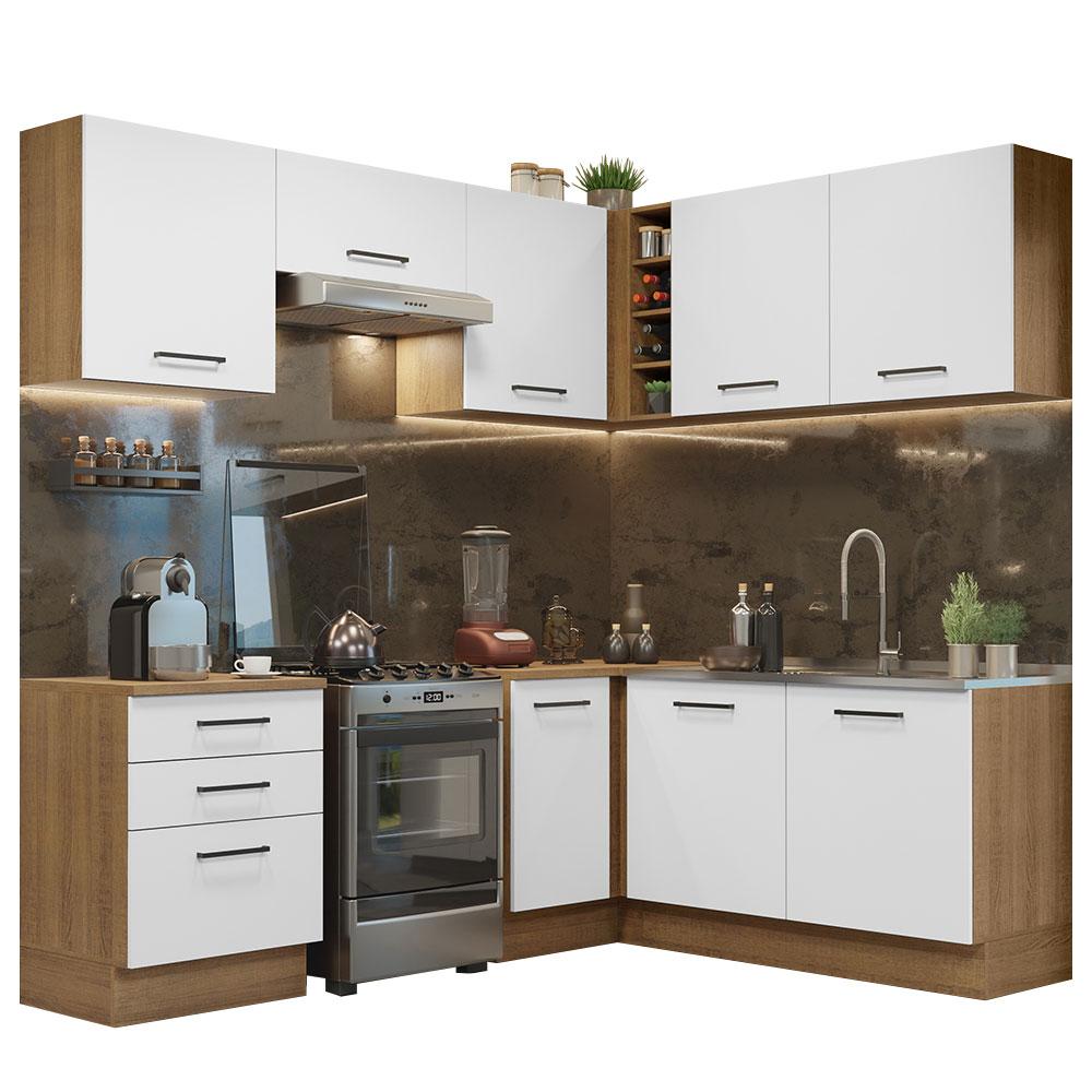 Cozinha Completa de Canto Madesa Agata 399002 com Armário e Balcão (Sem Tampo e Pia) - Rustic/Branco