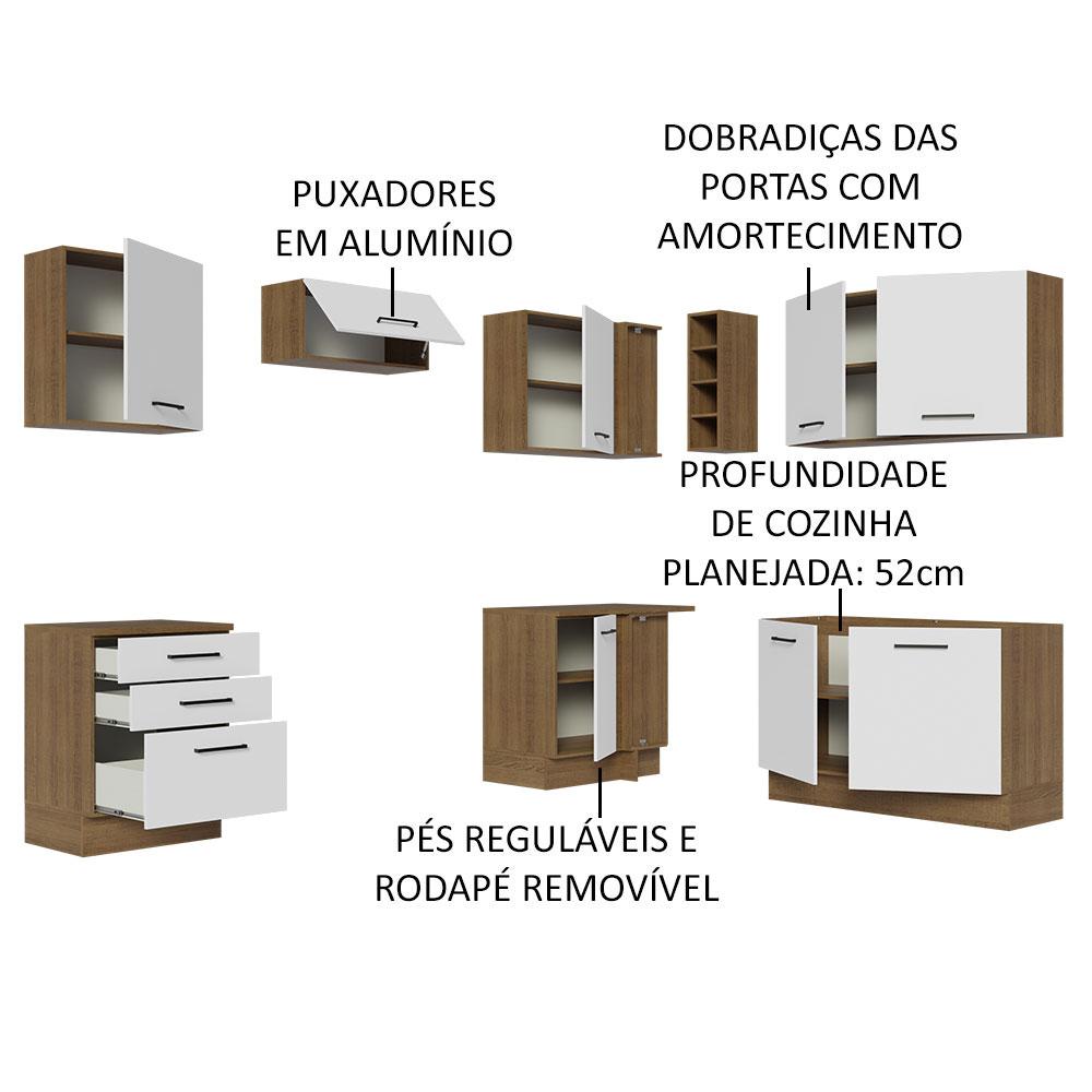 Cozinha Completa de Canto Madesa Agata 399002 com Armário e Balcão (Sem Tampo e Pia) - Rustic/Branco