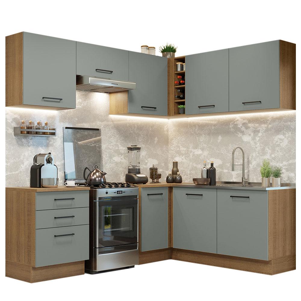 Cozinha Completa de Canto Madesa Agata 399002 com Armário e Balcão (Sem Tampo e Pia) - Rustic/Cinza