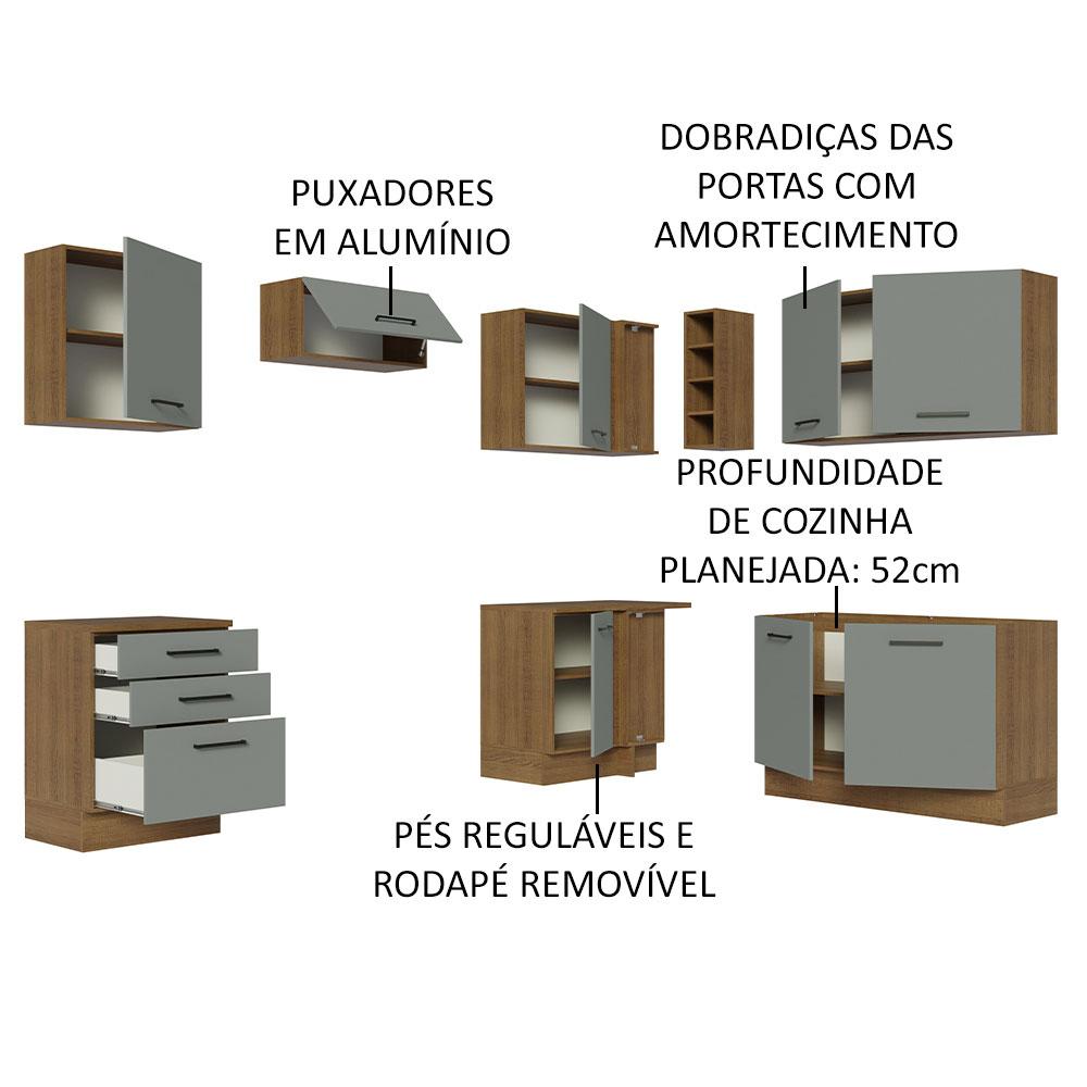 Cozinha Completa de Canto Madesa Agata 399002 com Armário e Balcão (Sem Tampo e Pia) - Rustic/Cinza