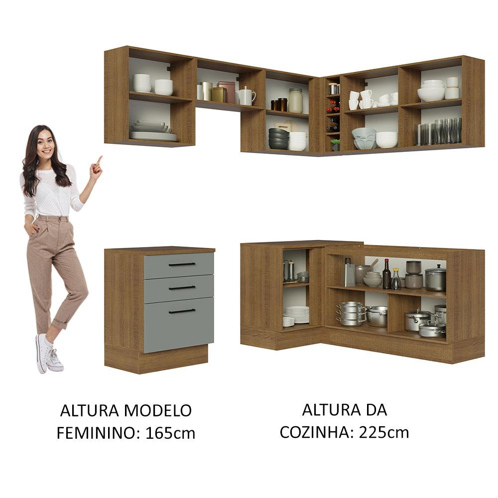 Cozinha Completa de Canto Madesa Agata 399002 com Armário e Balcão (Sem Tampo e Pia) - Rustic/Cinza