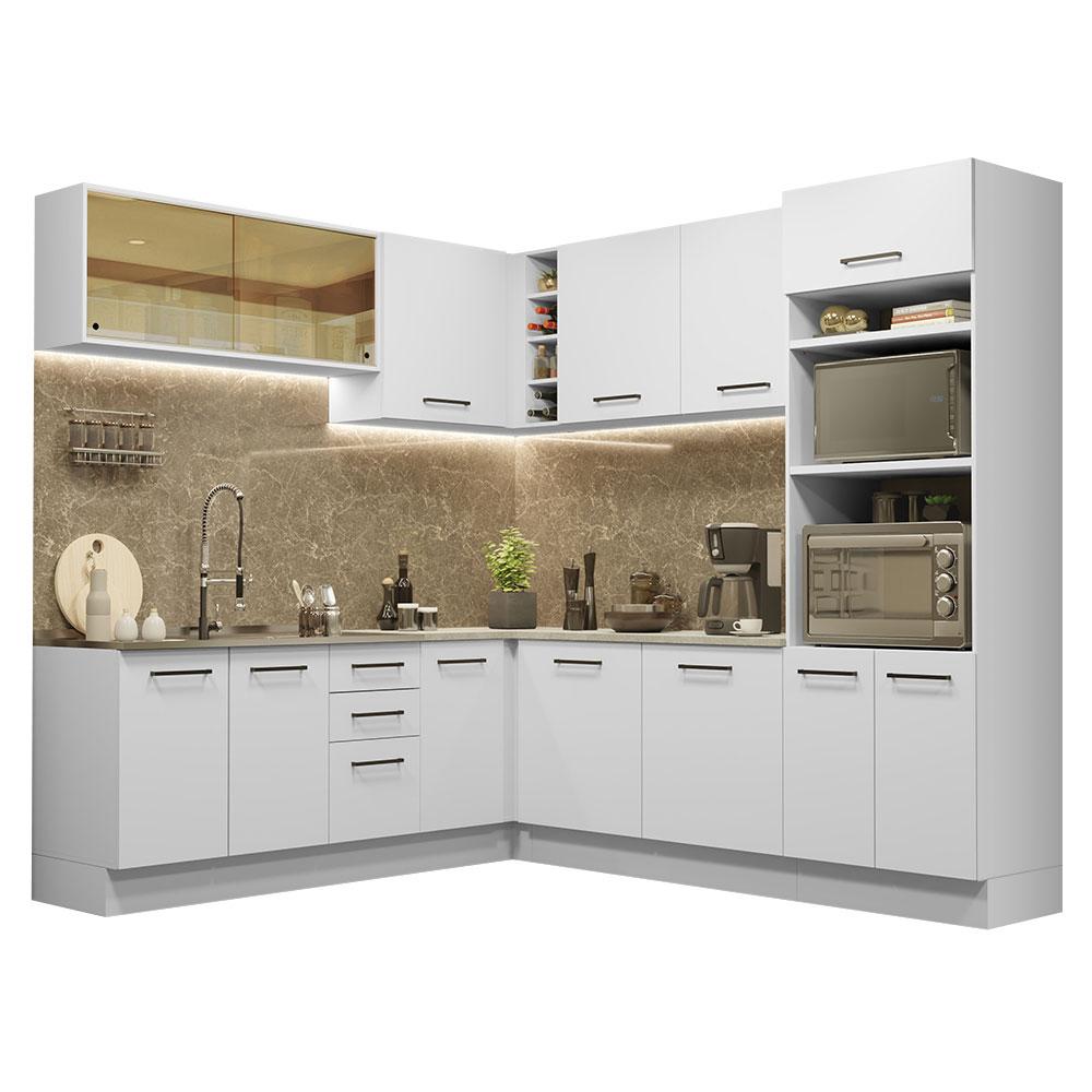 Cozinha Completa de Canto Madesa Agata 459001 com Armário e Balcão (Sem Tampo e Pia) - Branco