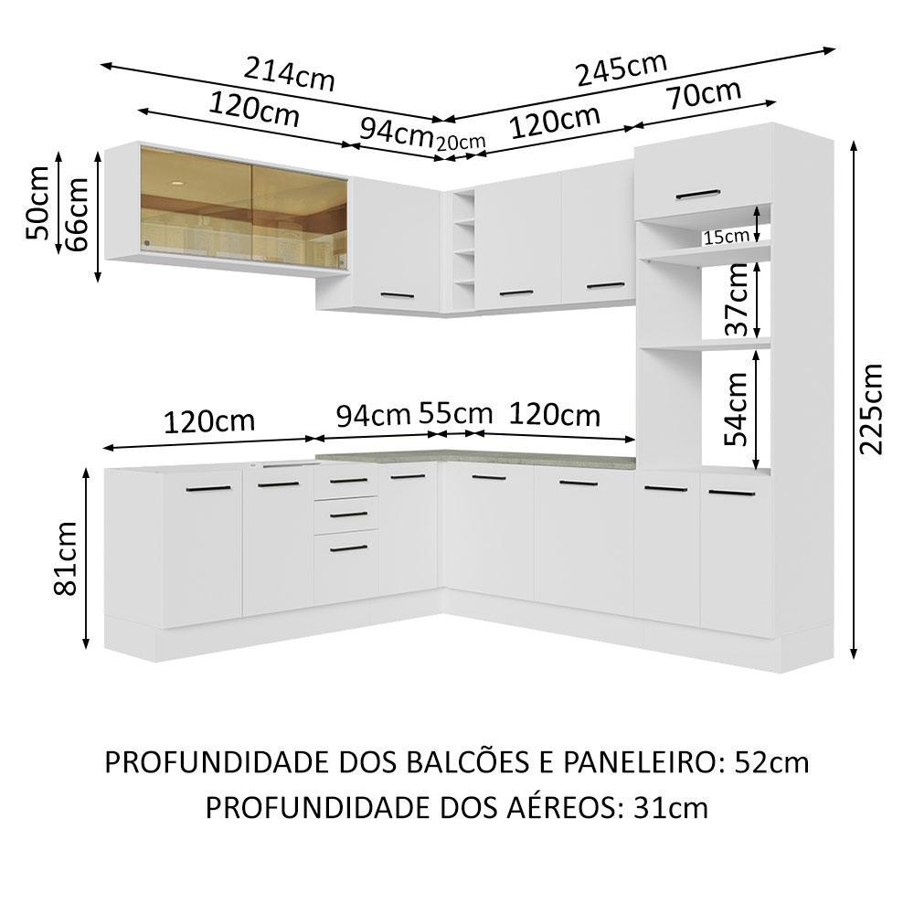 Cozinha Completa de Canto Madesa Agata 459001 com Armário e Balcão (Sem Tampo e Pia) - Branco