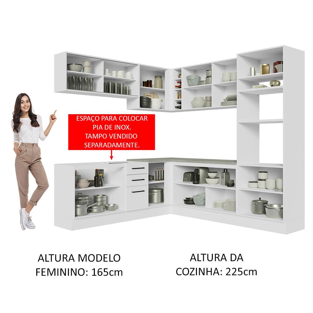 Cozinha Completa de Canto Madesa Agata 459001 com Armário e Balcão (Sem Tampo e Pia) - Branco