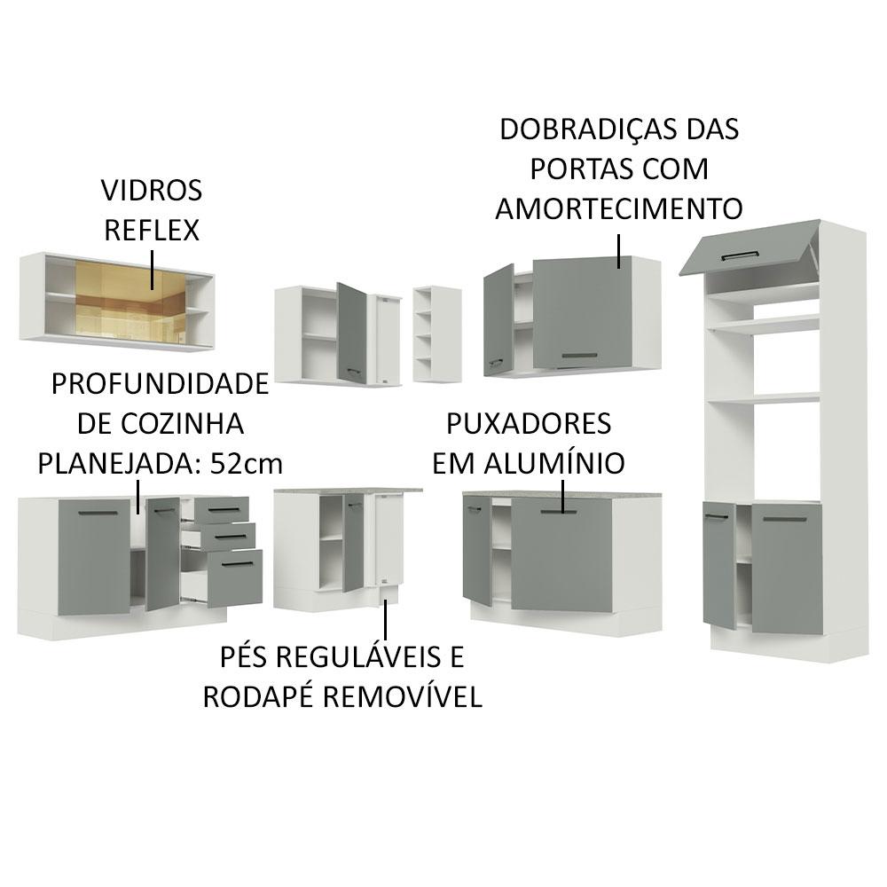 Cozinha Completa de Canto Madesa Agata 459001 com Armário e Balcão (Sem Tampo e Pia) - Branco/Cinza