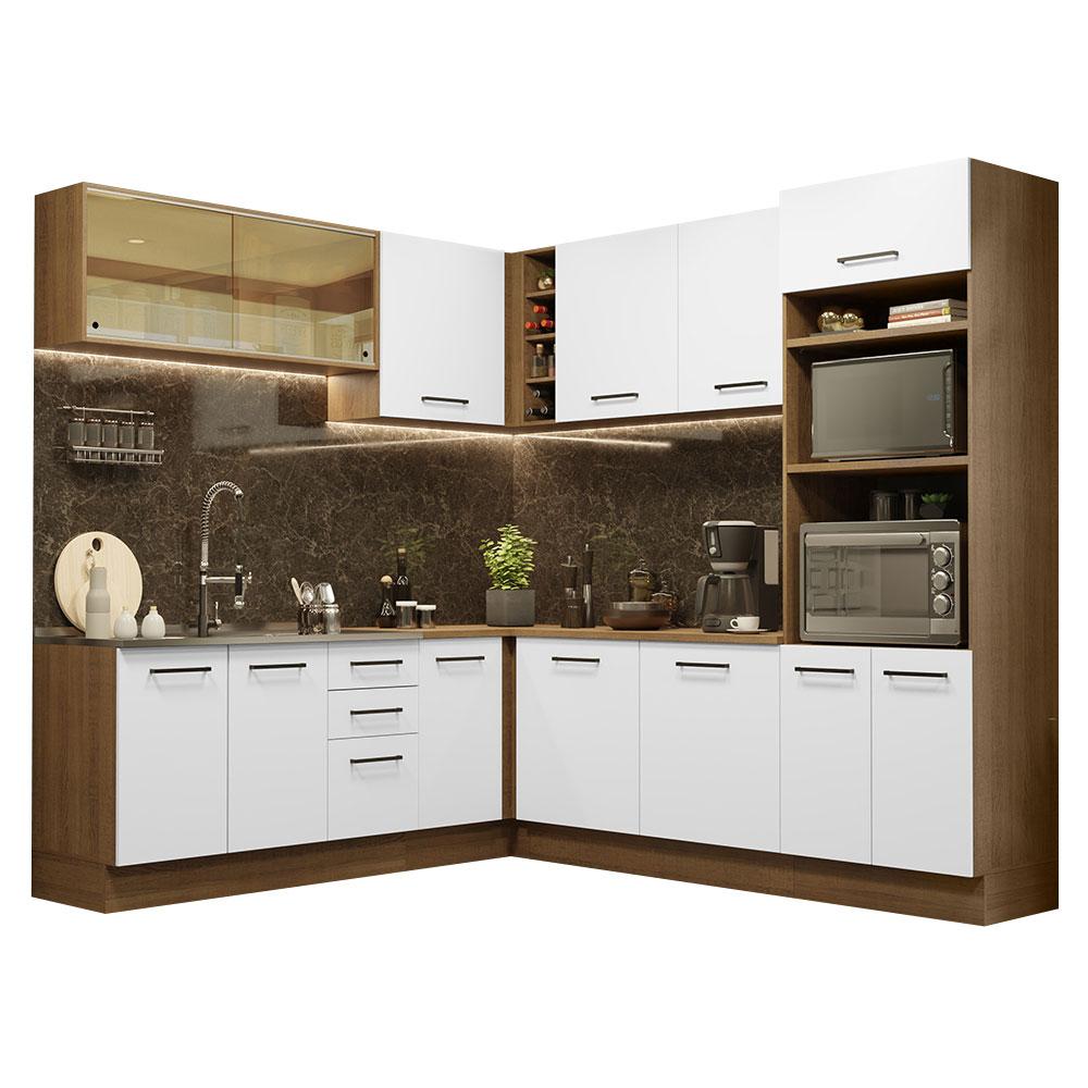 Cozinha Completa de Canto Madesa Agata 459001 com Armário e Balcão (Sem Tampo e Pia) - Rustic/Branco