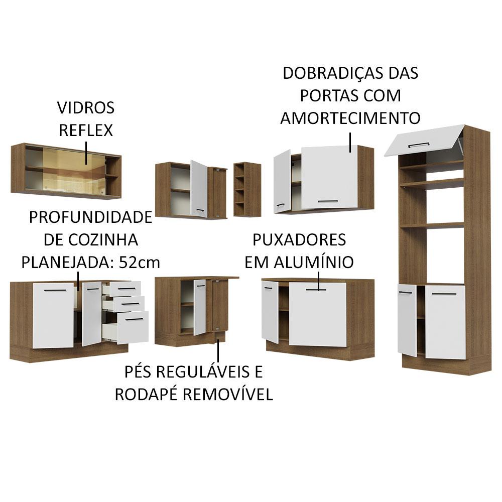 Cozinha Completa de Canto Madesa Agata 459001 com Armário e Balcão (Sem Tampo e Pia) - Rustic/Branco