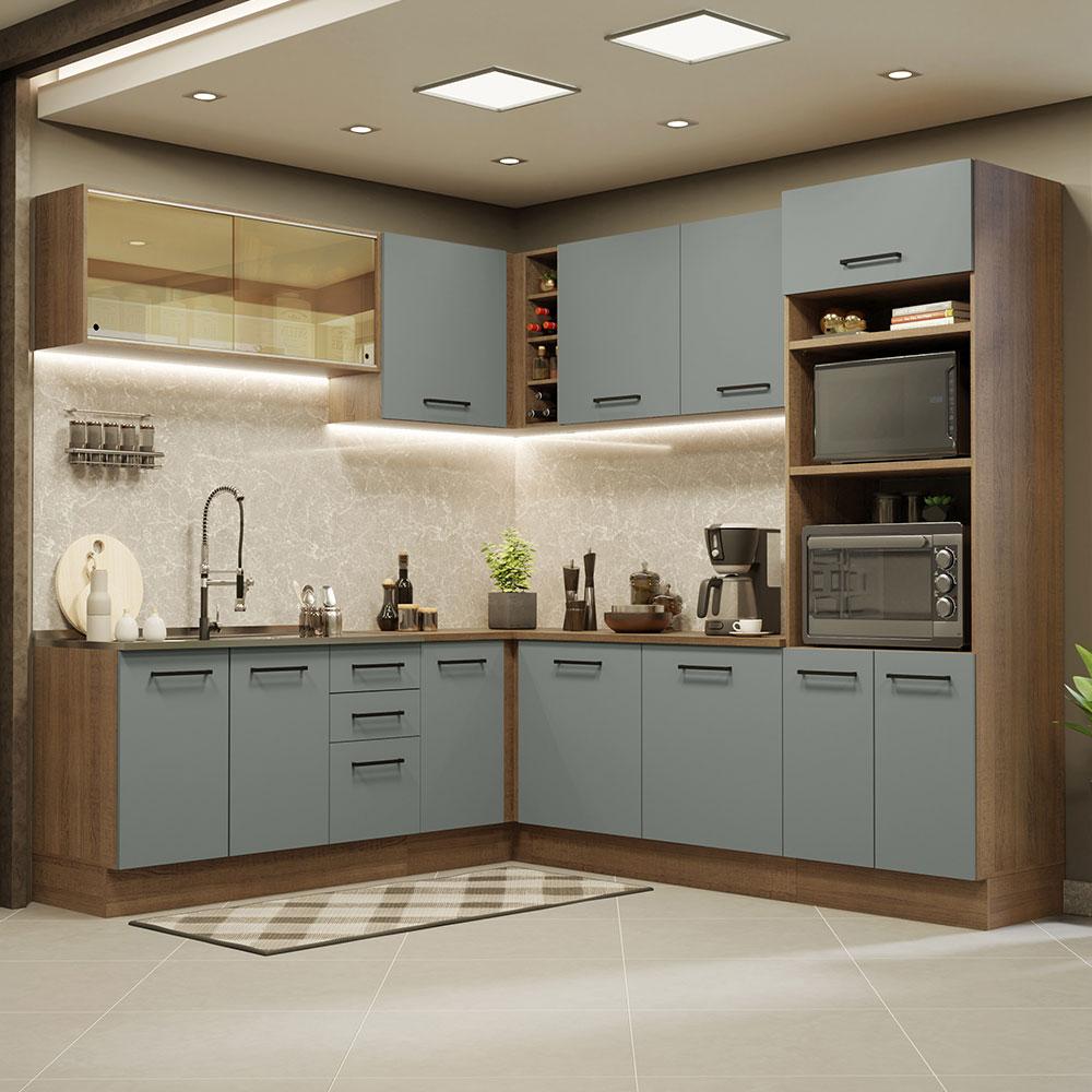 Cozinha Completa de Canto Madesa Agata 459001 com Armário e Balcão (Sem Tampo e Pia) - Rustic/Cinza