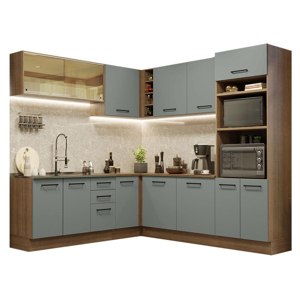 Cozinha Completa de Canto Madesa Agata 459001 com Armário e Balcão (Sem Tampo e Pia) - Rustic/Cinza