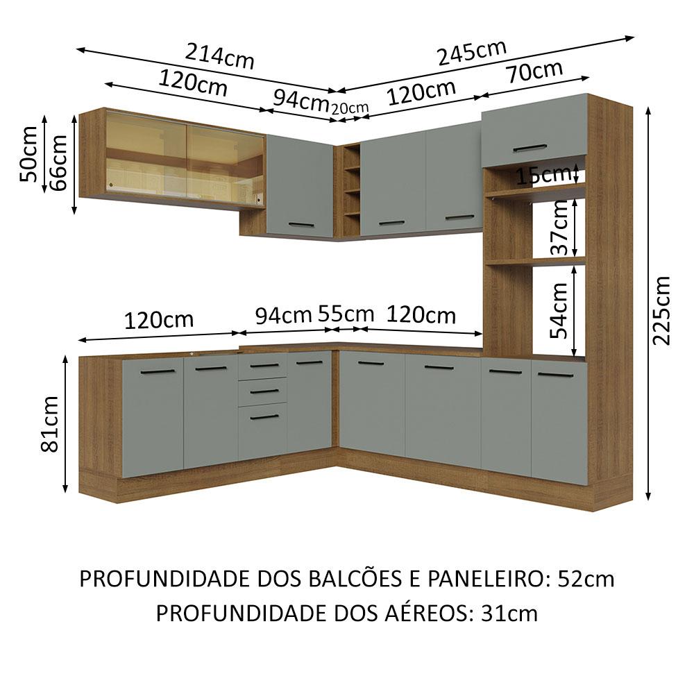 Cozinha Completa de Canto Madesa Agata 459001 com Armário e Balcão (Sem Tampo e Pia) - Rustic/Cinza
