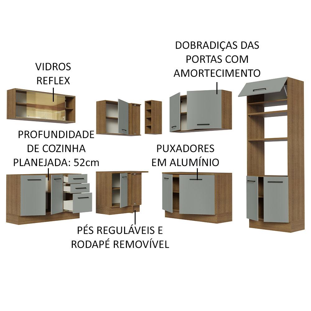 Cozinha Completa de Canto Madesa Agata 459001 com Armário e Balcão (Sem Tampo e Pia) - Rustic/Cinza