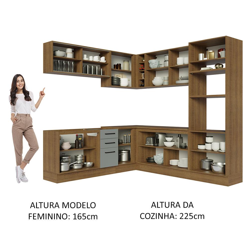 Cozinha Completa de Canto Madesa Agata 459001 com Armário e Balcão (Sem Tampo e Pia) - Rustic/Cinza