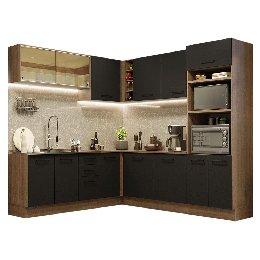 Cozinha Completa de Canto Madesa Agata 459001 com Armário e Balcão (Sem Tampo e Pia) - Rustic/Preto