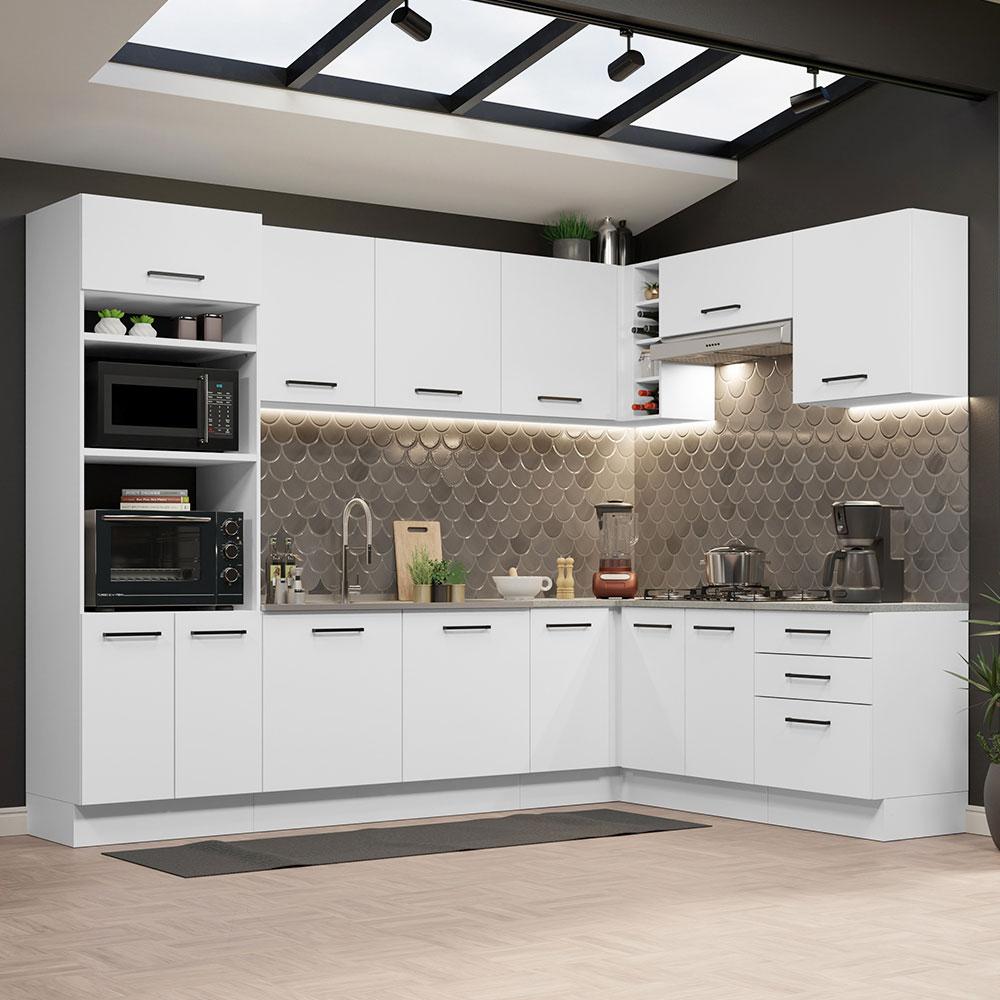 Cozinha Completa de Canto Madesa Agata 479001 com Armário e Balcão (Sem Tampo e Pia) - Branco