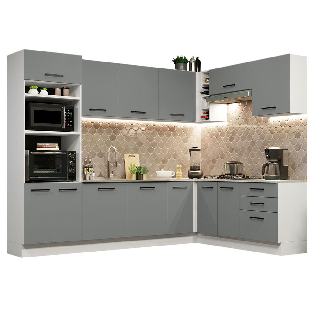 Cozinha Completa de Canto Madesa Agata 479001 com Armário e Balcão (Sem Tampo e Pia) - Branco/Cinza
