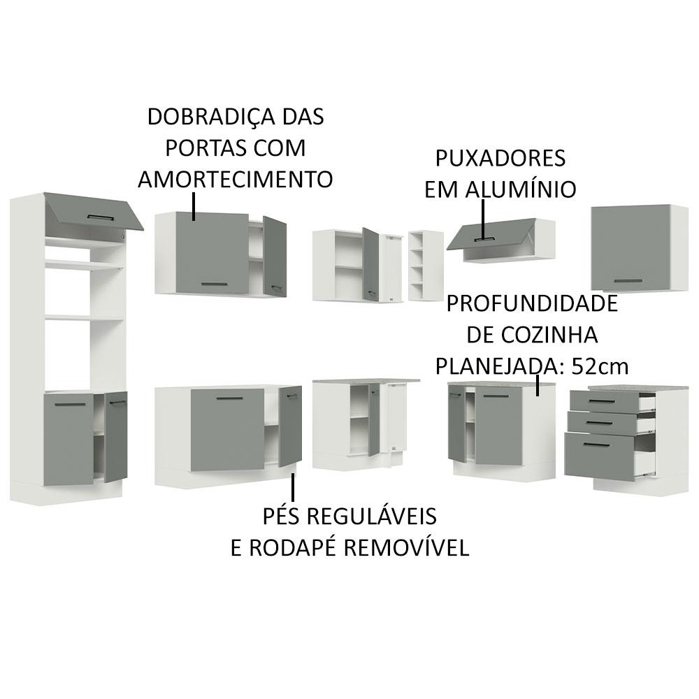 Cozinha Completa de Canto Madesa Agata 479001 com Armário e Balcão (Sem Tampo e Pia) - Branco/Cinza