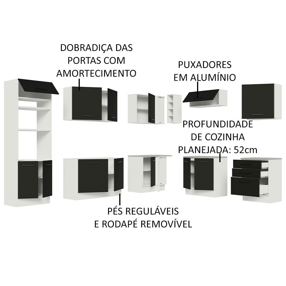 Cozinha Completa de Canto Madesa Agata 479001 com Armário e Balcão (Sem Tampo e Pia) - Branco/Preto