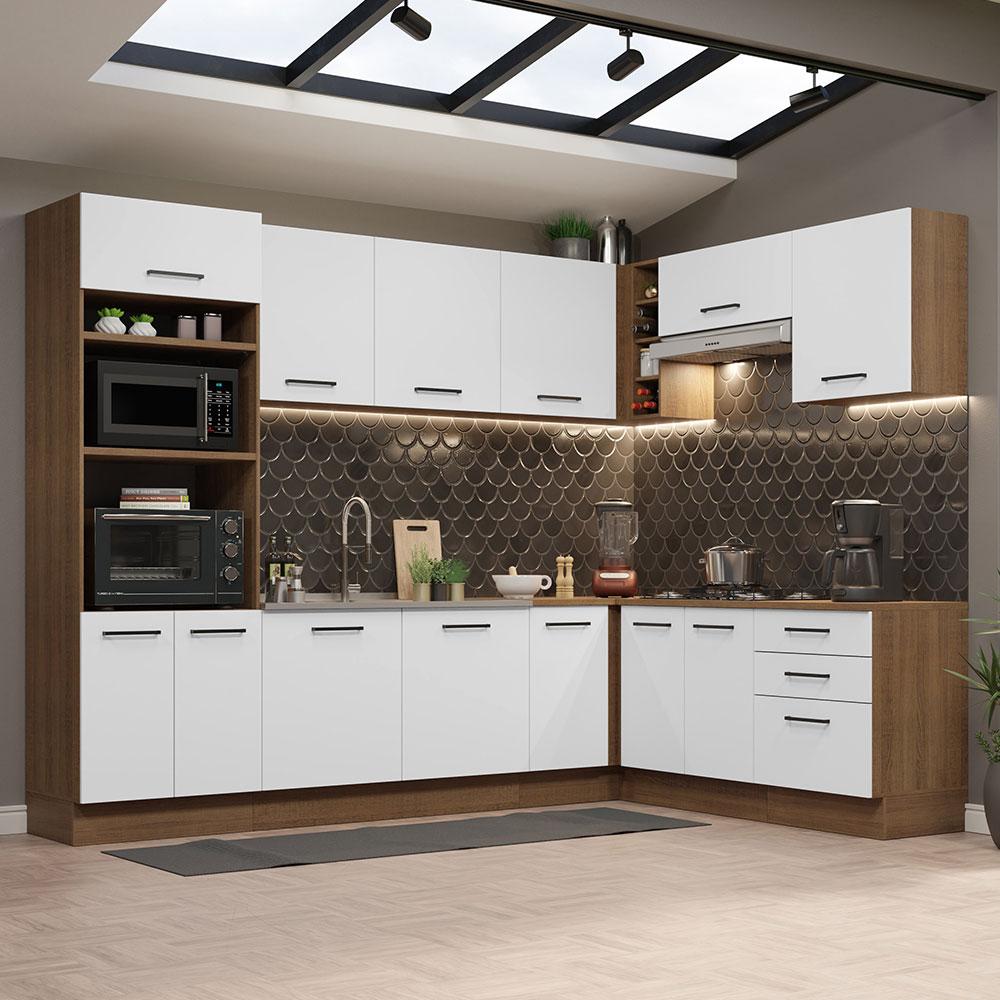 Cozinha Completa de Canto Madesa Agata 479001 com Armário e Balcão (Sem Tampo e Pia) - Rustic/Branco