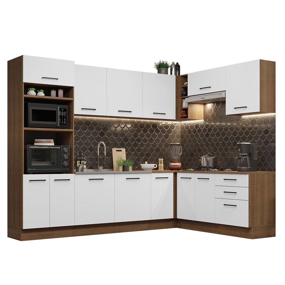 Cozinha Completa de Canto Madesa Agata 479001 com Armário e Balcão (Sem Tampo e Pia) - Rustic/Branco